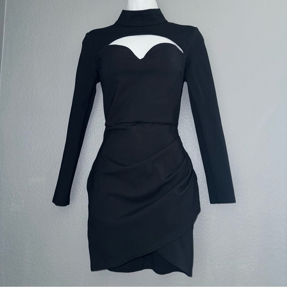 Tiger Mist Sexy Little Black Cut Out Sweetheart Party Long Sleeve Dress Medium - Picture 6 of 8